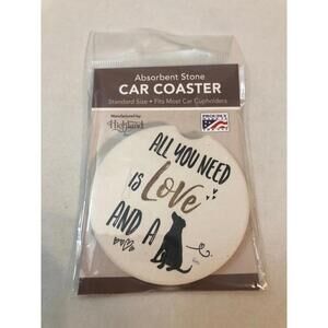 Highland Absorbent Stoneware 3" Car Coaster “All You Need is Love a Dog" New